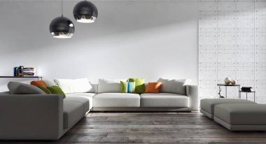 modern parlak iç mekan 3D resimleme