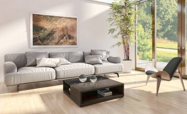 modern parlak iç mekan 3D resimleme