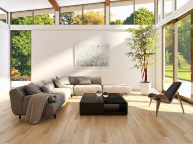 modern parlak iç mekan 3D resimleme