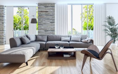 modern parlak iç mekan 3D resimleme