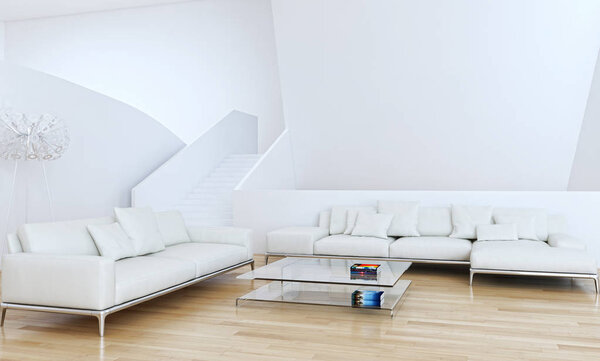 Modern bright interiors 3D rendering illustration