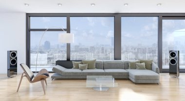 modern parlak iç mekan 3D resimleme