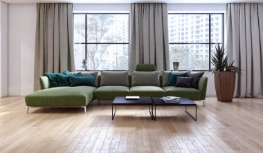 modern parlak iç mekan 3D resimleme