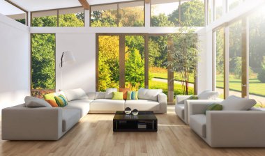 modern parlak iç mekan 3D resimleme