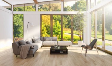modern parlak iç mekan 3D resimleme