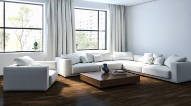 modern parlak iç mekan 3D resimleme