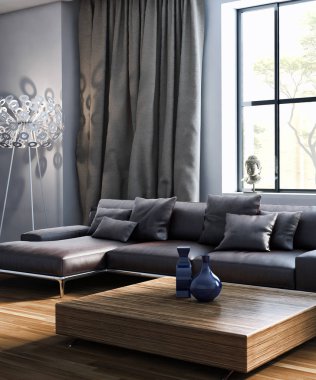 modern parlak iç mekan 3D resimleme