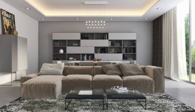 modern parlak iç mekan 3D resimleme