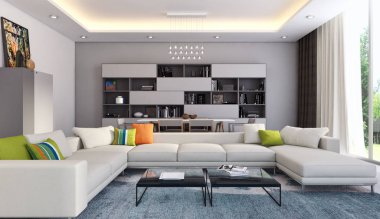 modern parlak iç mekan 3D resimleme