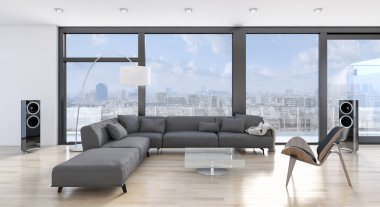 modern parlak iç mekan 3D resimleme
