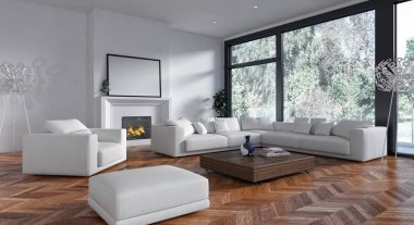 modern parlak iç mekan 3D resimleme