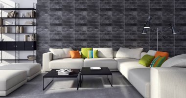 modern parlak iç mekan 3D resimleme