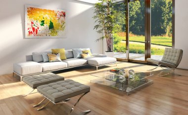 modern parlak iç mekan 3D resimleme