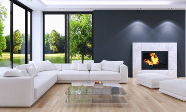 modern parlak iç mekan 3D resimleme
