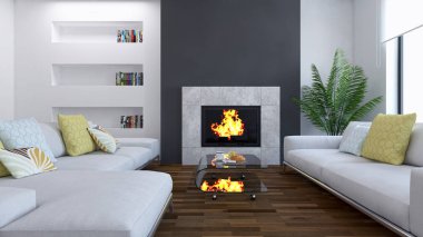 modern parlak iç mekan 3D resimleme