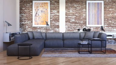 modern parlak iç mekan 3D resimleme