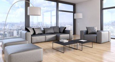 modern parlak iç mekan 3D resimleme