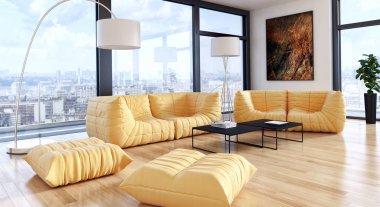 modern parlak iç mekan 3D resimleme