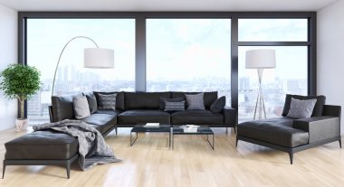 modern parlak iç mekan 3D resimleme