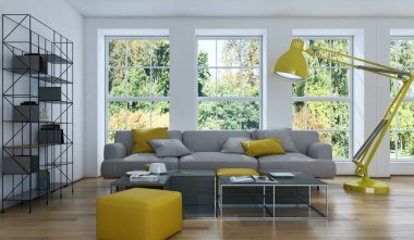 modern parlak iç mekan 3D resimleme