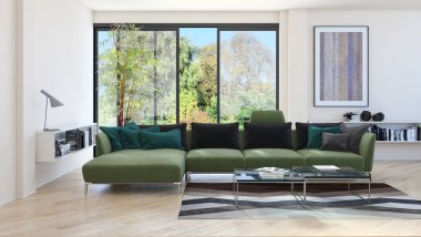 modern parlak iç mekan 3D resimleme