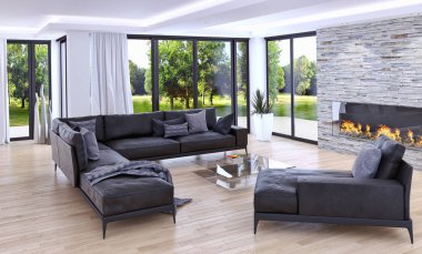 modern parlak iç mekan 3D resimleme