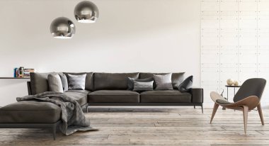 modern parlak iç mekan 3D resimleme