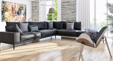 modern parlak iç mekan 3D resimleme