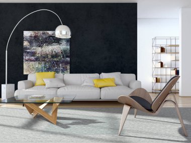 modern parlak iç mekan 3D resimleme