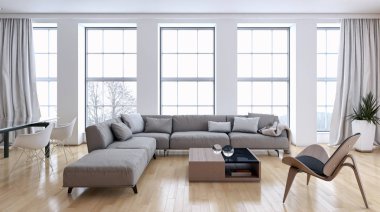 modern parlak iç mekan 3D resimleme