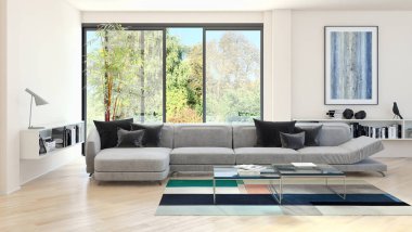 modern parlak iç mekan 3D resimleme