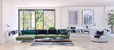 modern parlak iç mekan 3D resimleme