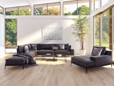 modern parlak iç mekan 3D resimleme