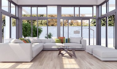 modern parlak iç mekan 3D resimleme