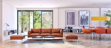 modern parlak iç mekan 3D resimleme