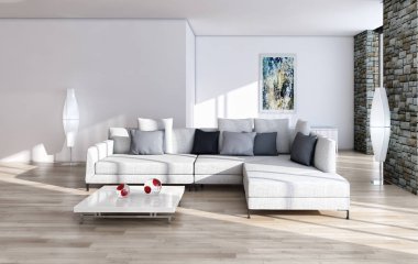 modern parlak iç mekan 3D resimleme