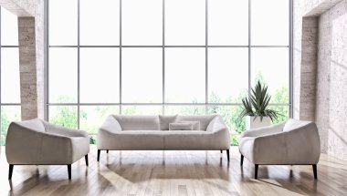 modern parlak iç mekan 3D resimleme