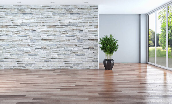 Modern bright interiors 3D rendering illustration