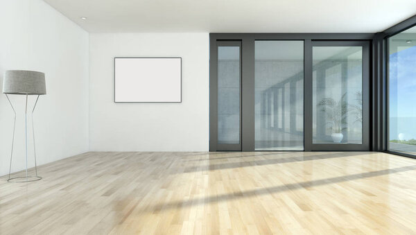 Modern bright interiors 3D rendering illustration