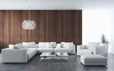 modern parlak iç mekan 3D resimleme