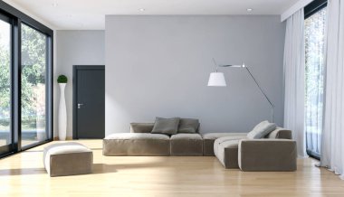 modern parlak iç mekan 3D resimleme