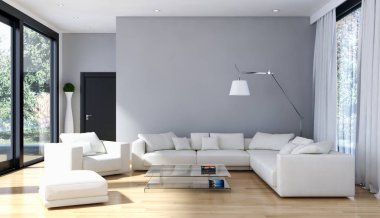 modern parlak iç mekan 3D resimleme