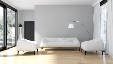 modern parlak iç mekan 3D resimleme