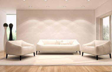 modern parlak iç mekan 3D resimleme