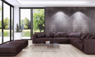 modern parlak iç mekan 3D resimleme