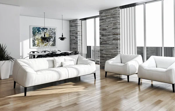 Modern helder interieur 3d rendering illustratie — Stockfoto