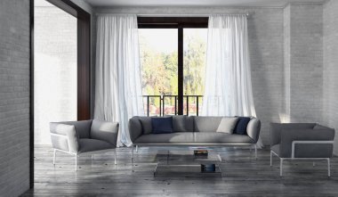 modern parlak iç mekan 3D resimleme