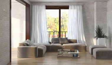 modern parlak iç mekan 3D resimleme