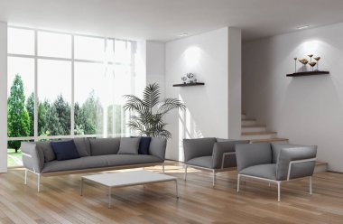 modern parlak iç mekan 3D resimleme