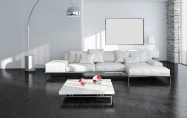 modern parlak iç mekan 3D resimleme